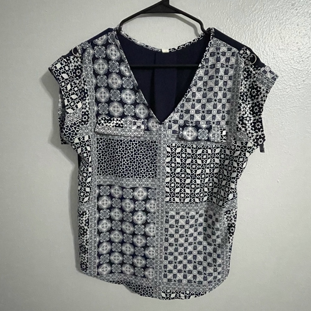 PerSeption Concept Navy Blue Pattern Top Size S